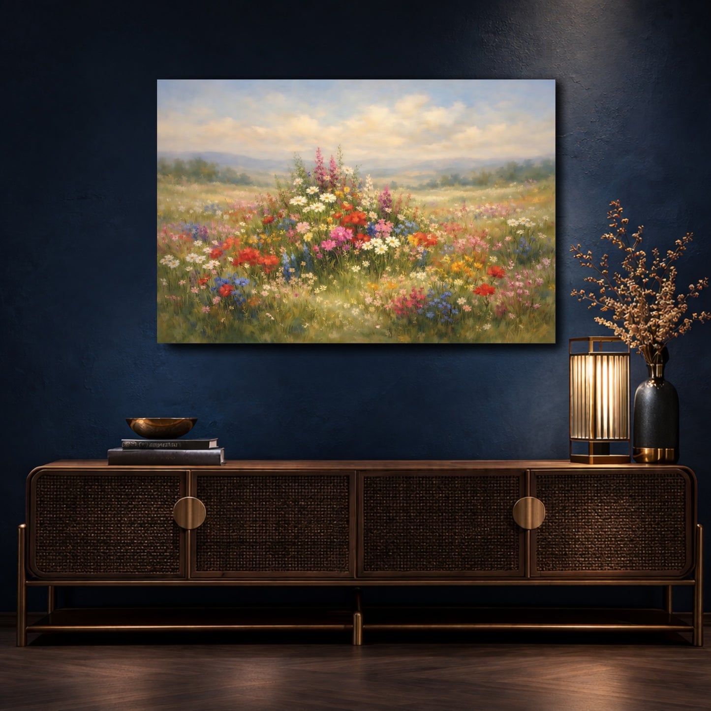 Mockup 4. Nature Wildflowers Colorful Wildflowers shown as stretched canvas wall art