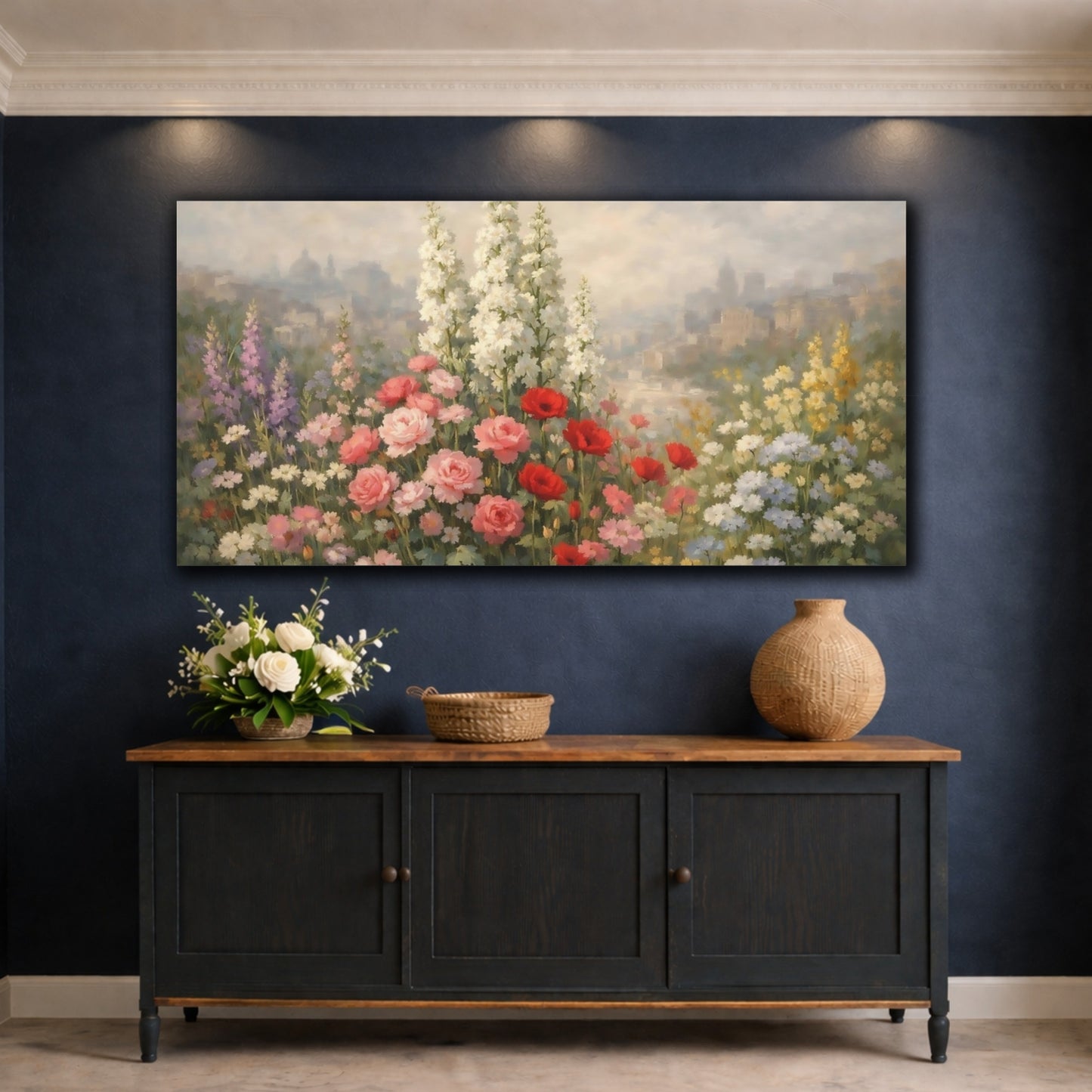 Mockup 4. Nature Wildflowers Colorful Wildflowers shown as stretched canvas wall art