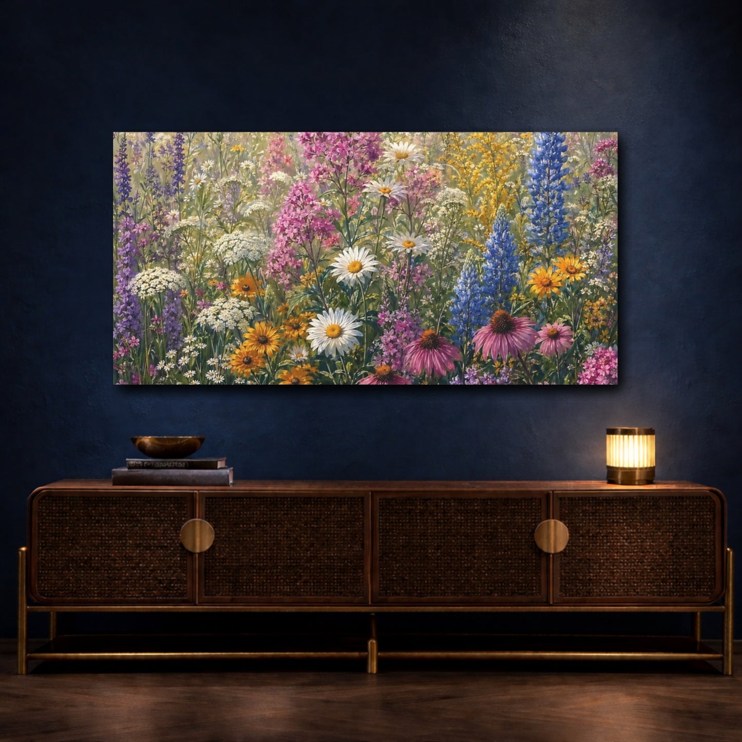 Mockup 4. Nature Wildflowers Colorful Wildflowers shown as stretched canvas wall art
