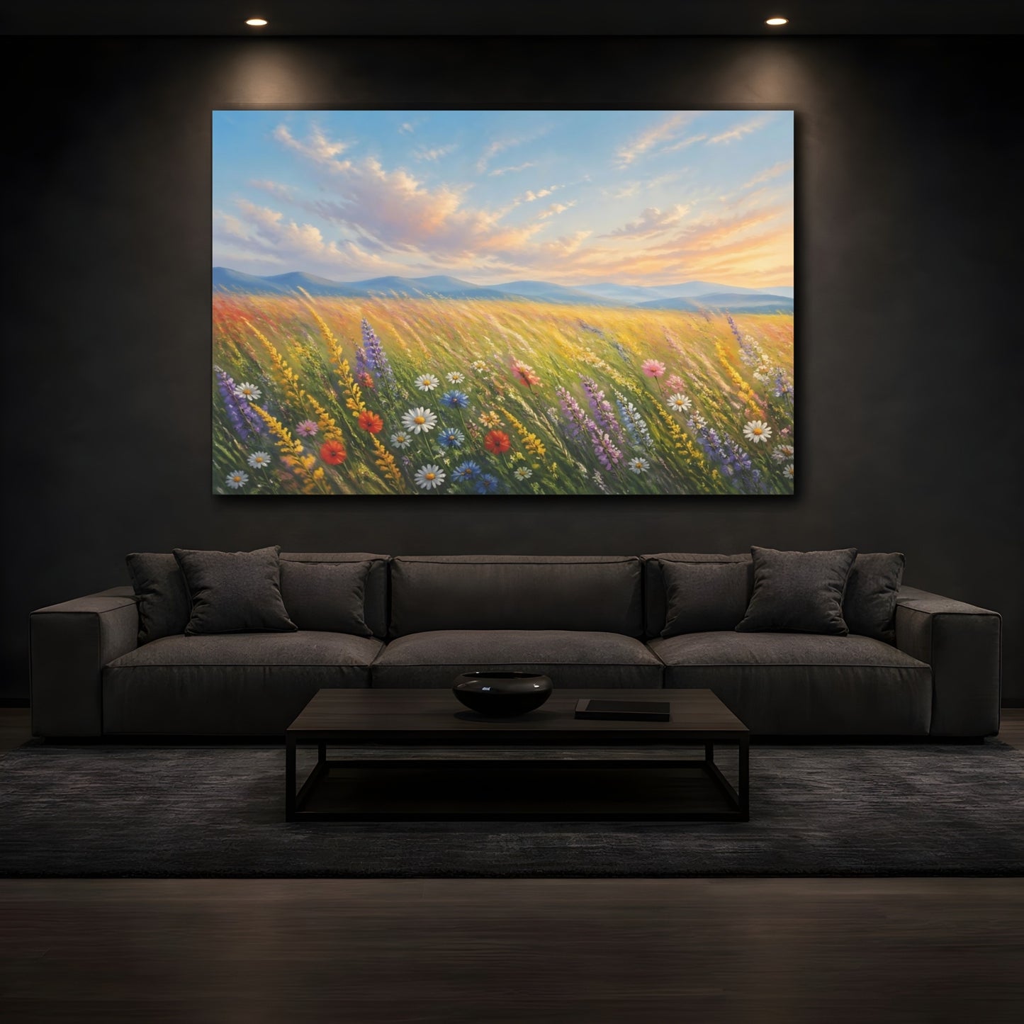 Mockup 4. Nature Wildflowers Colorful Wildflowers shown as stretched canvas wall art