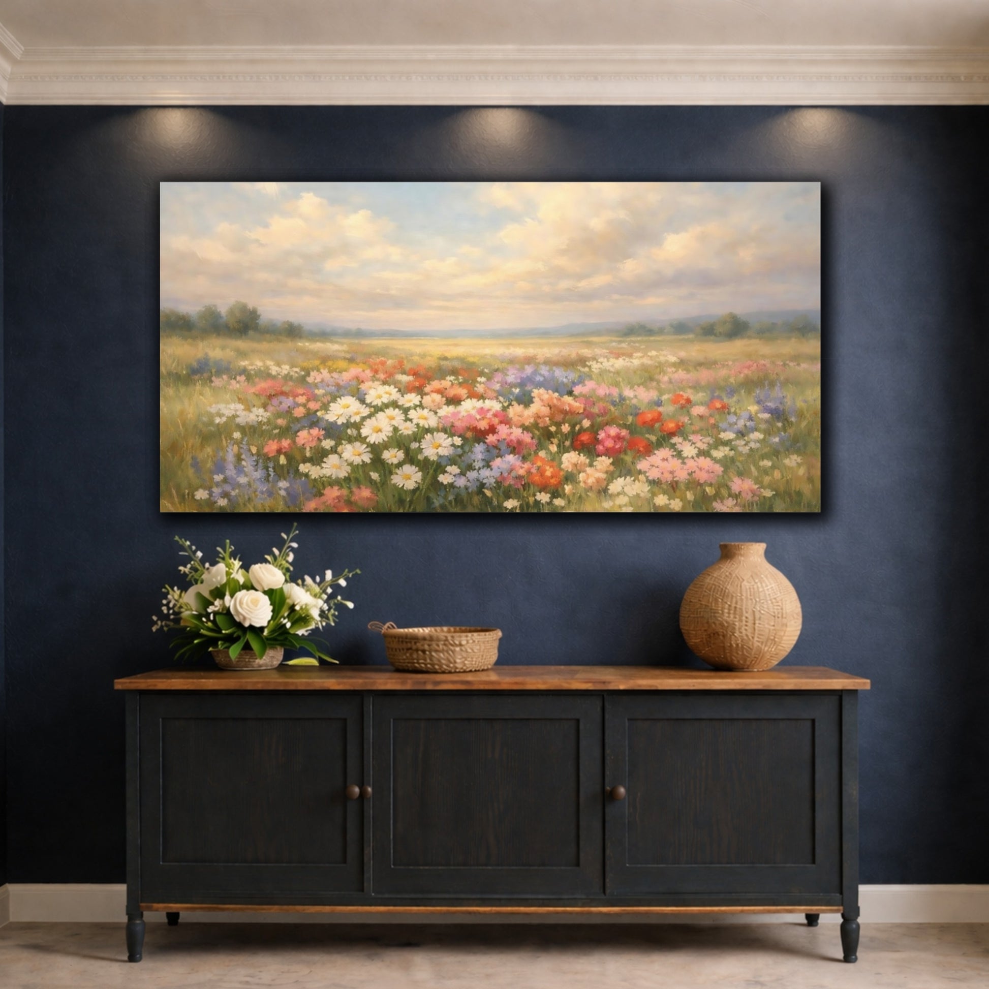 Mockup 4. Nature Wildflowers Colorful Wildflowers shown as stretched canvas wall art