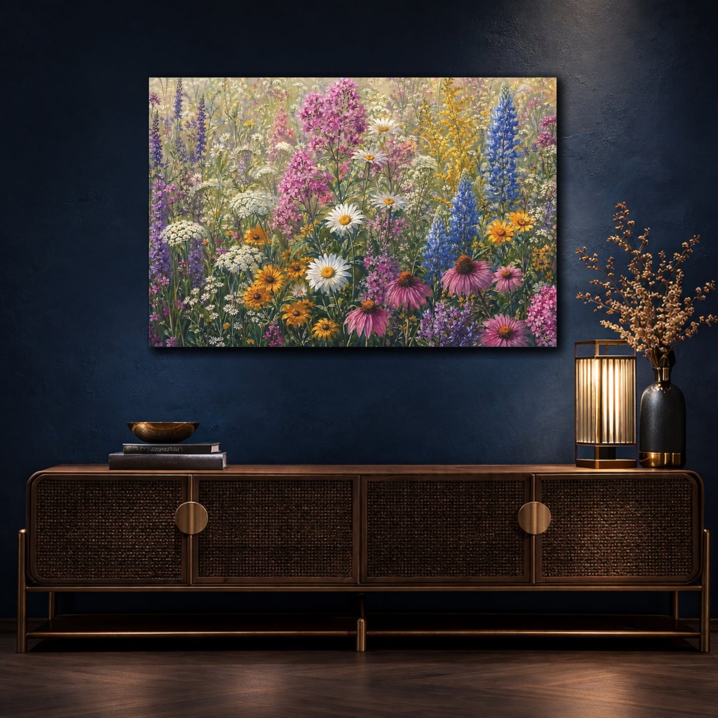 Mockup 4. Nature Wildflowers Colorful Wildflowers shown as stretched canvas wall art
