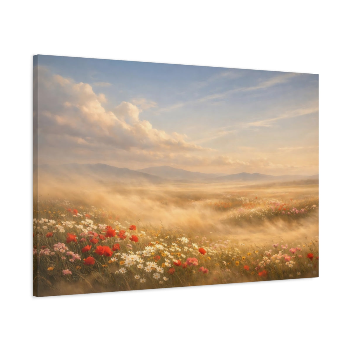 Main Mockup. Nature Wildflowers Golden Wildflowers shown as stretched canvas wall art