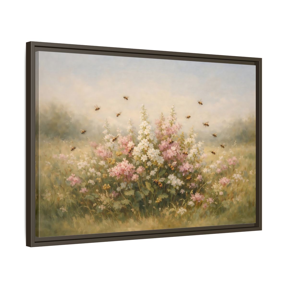 Side Mockup 11. Nature Wildflowers Pastel Floral Meadow shown as stretched canvas wall art