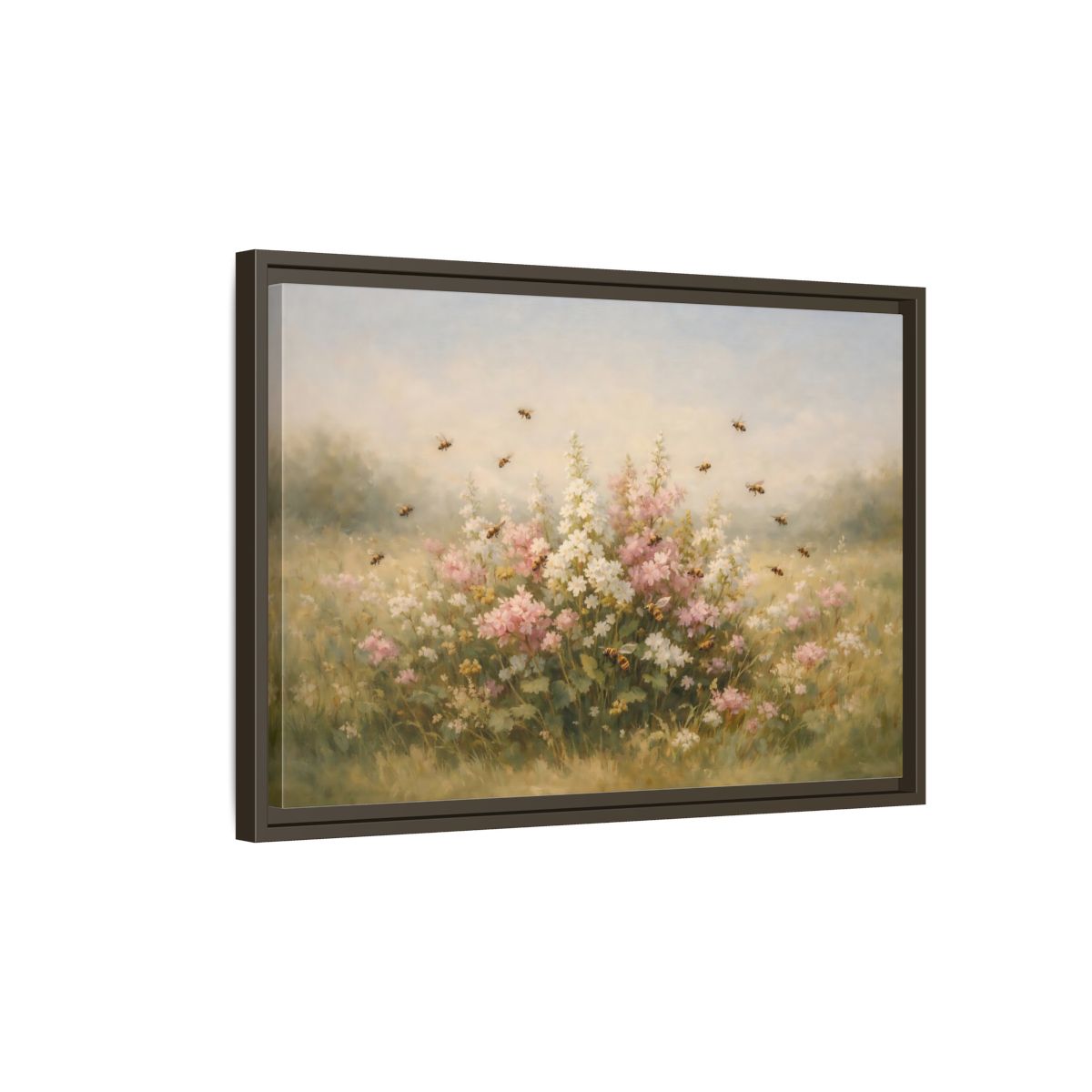 Side Mockup 2. Nature Wildflowers Pastel Floral Meadow shown as stretched canvas wall art