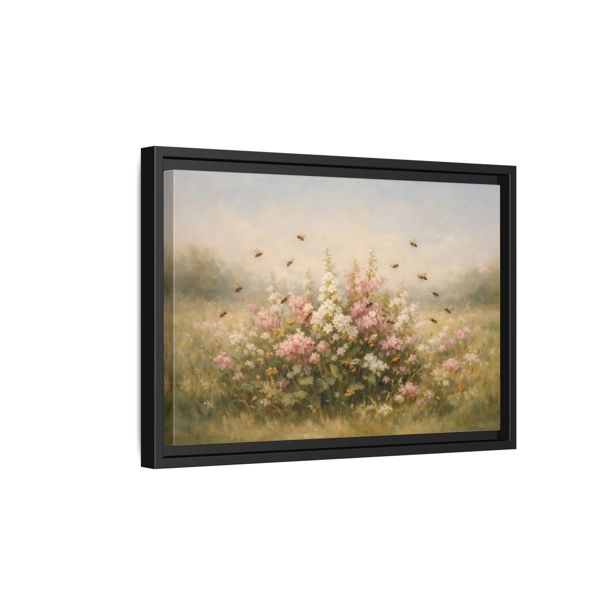 Side Mockup 6. Nature Wildflowers Pastel Floral Meadow shown as stretched canvas wall art