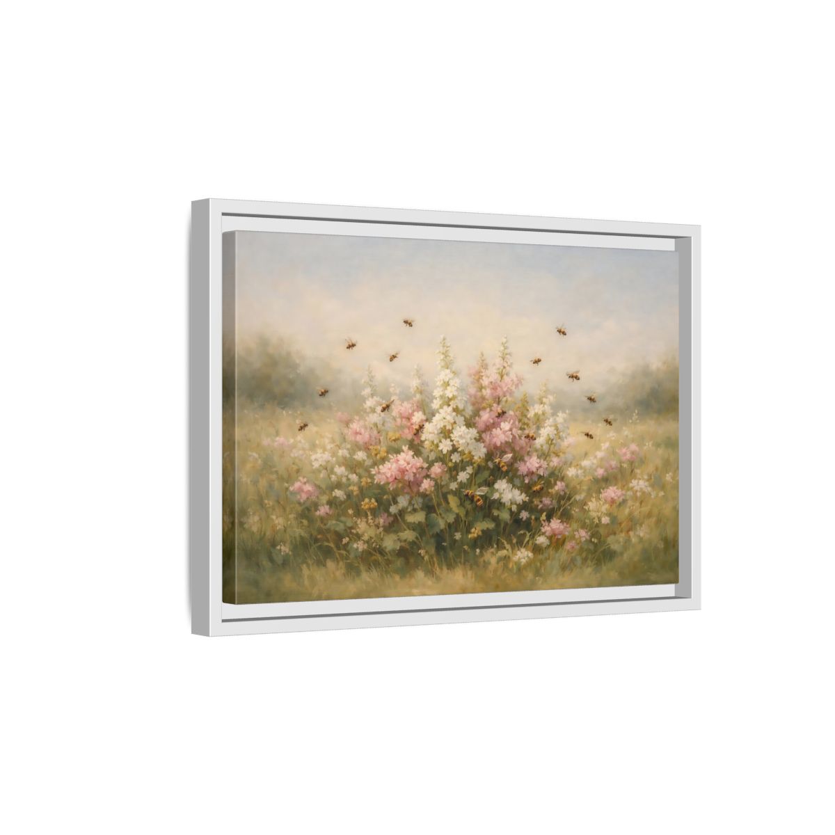 Side Mockup 4. Nature Wildflowers Pastel Floral Meadow shown as stretched canvas wall art