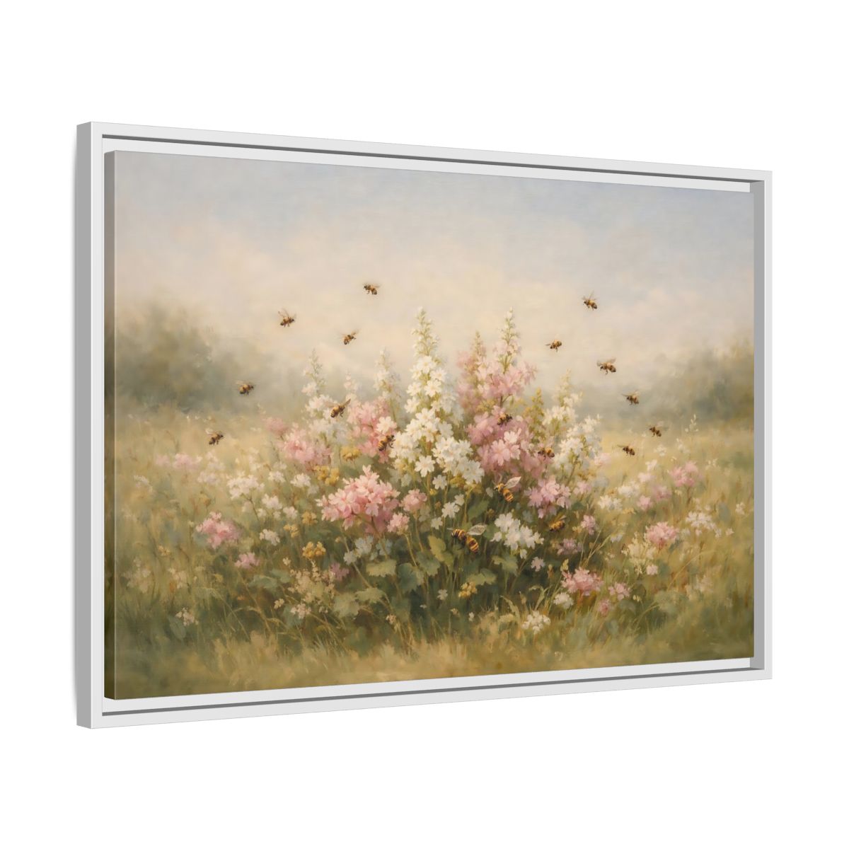 Side Mockup 10. Nature Wildflowers Pastel Floral Meadow shown as stretched canvas wall art
