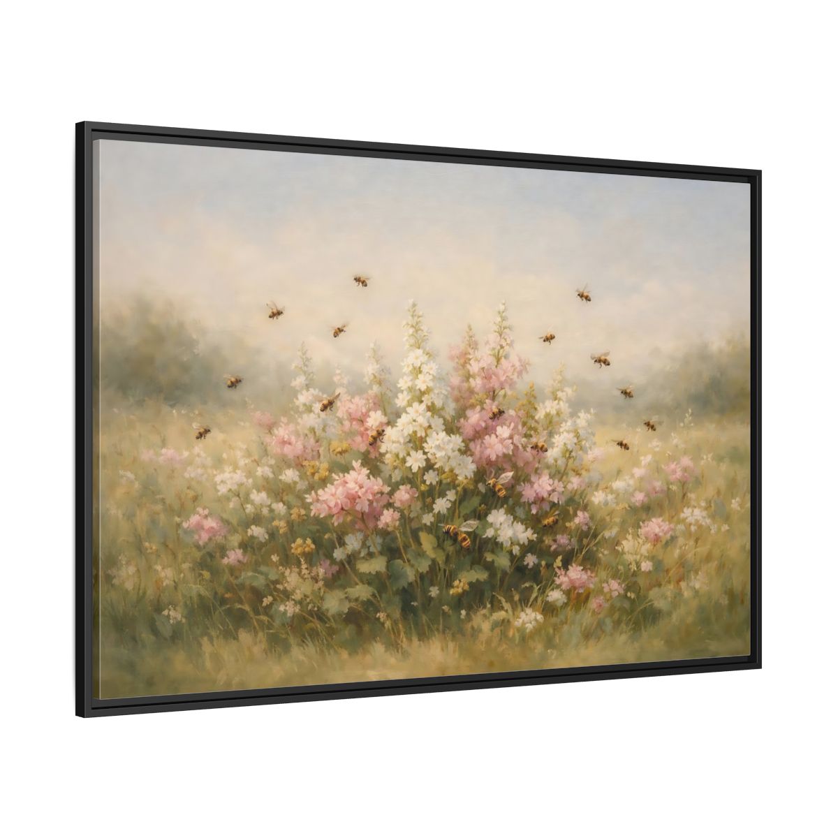Side Mockup 12. Nature Wildflowers Pastel Floral Meadow shown as stretched canvas wall art
