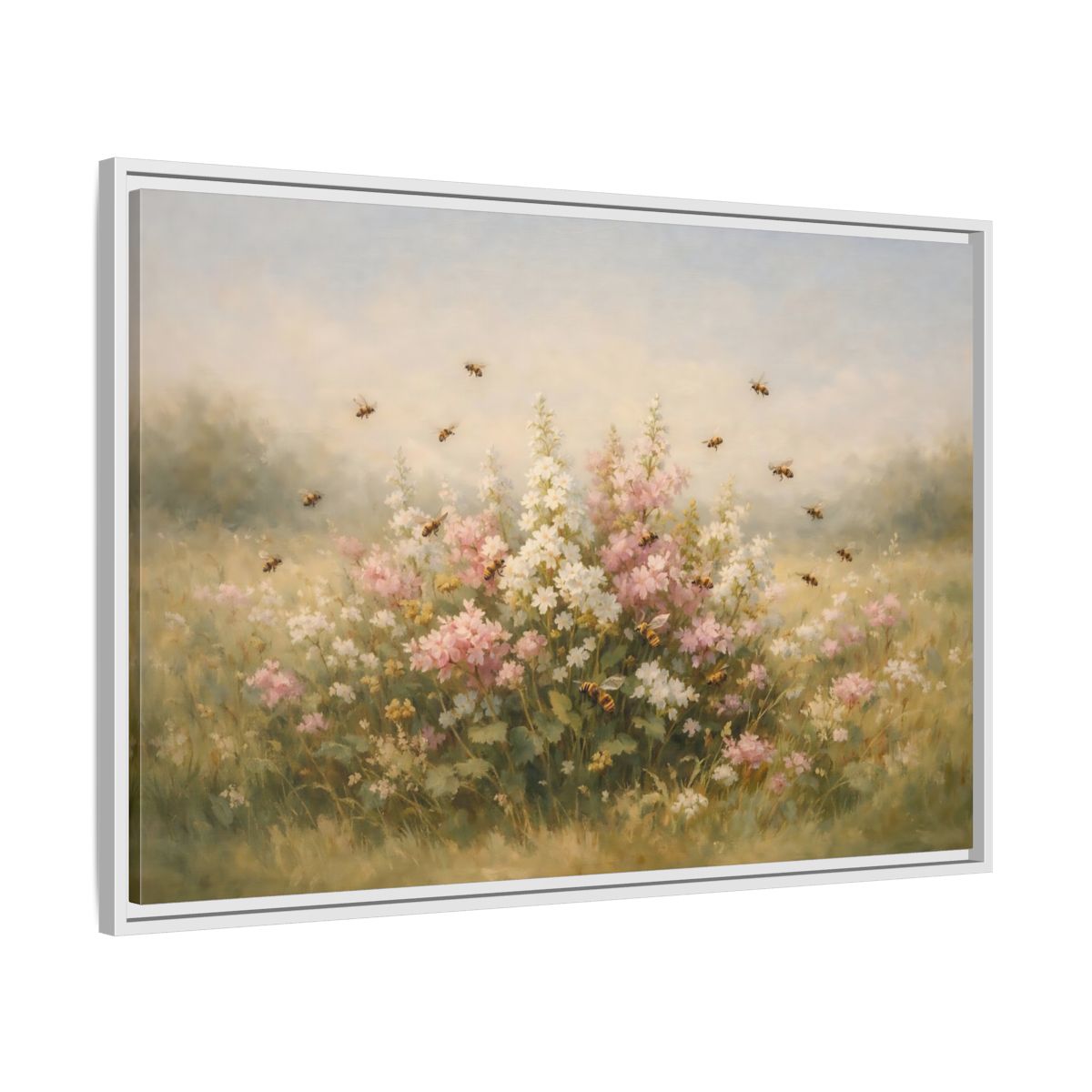 Side Mockup 8. Nature Wildflowers Pastel Floral Meadow shown as stretched canvas wall art