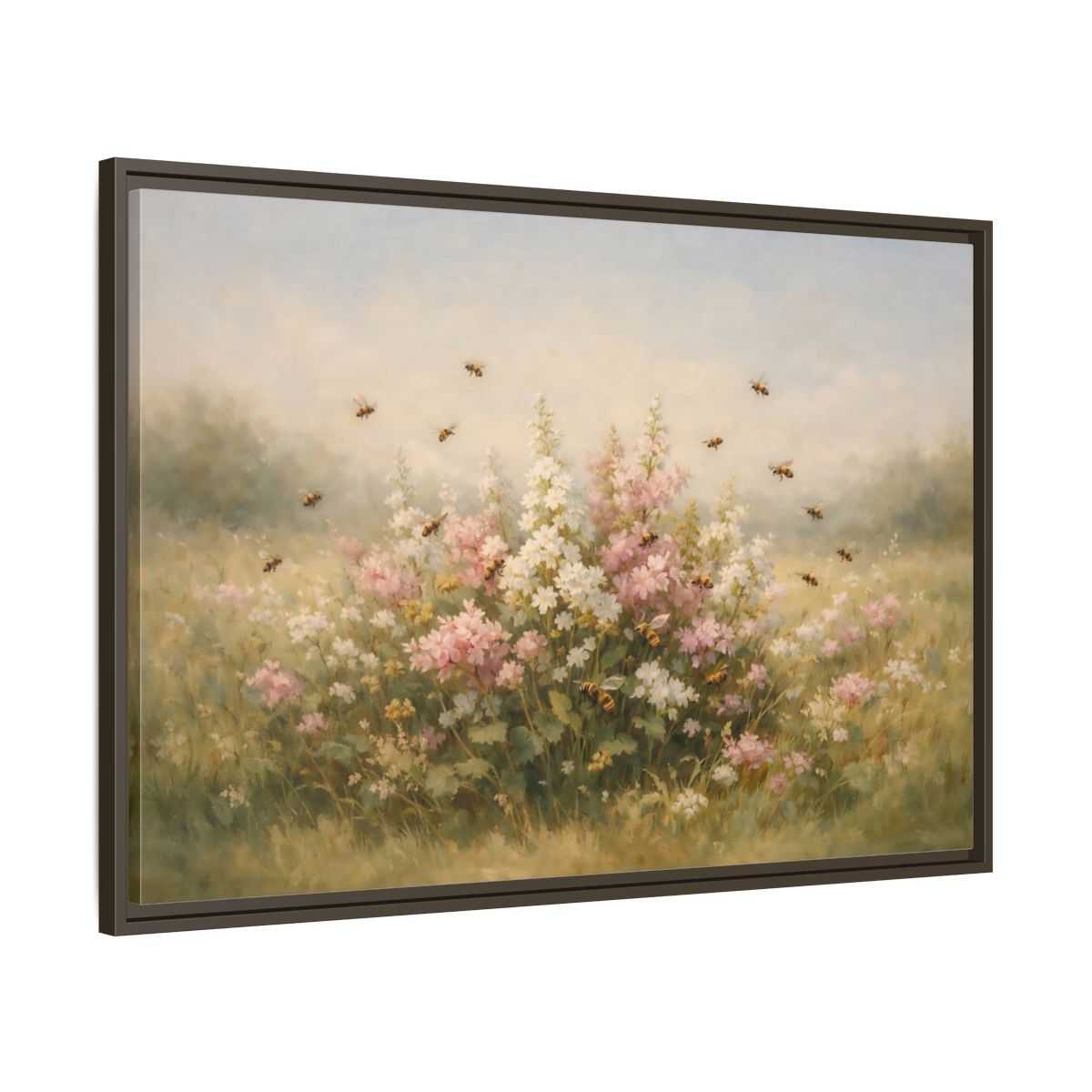 Side Mockup 9. Nature Wildflowers Pastel Floral Meadow shown as stretched canvas wall art
