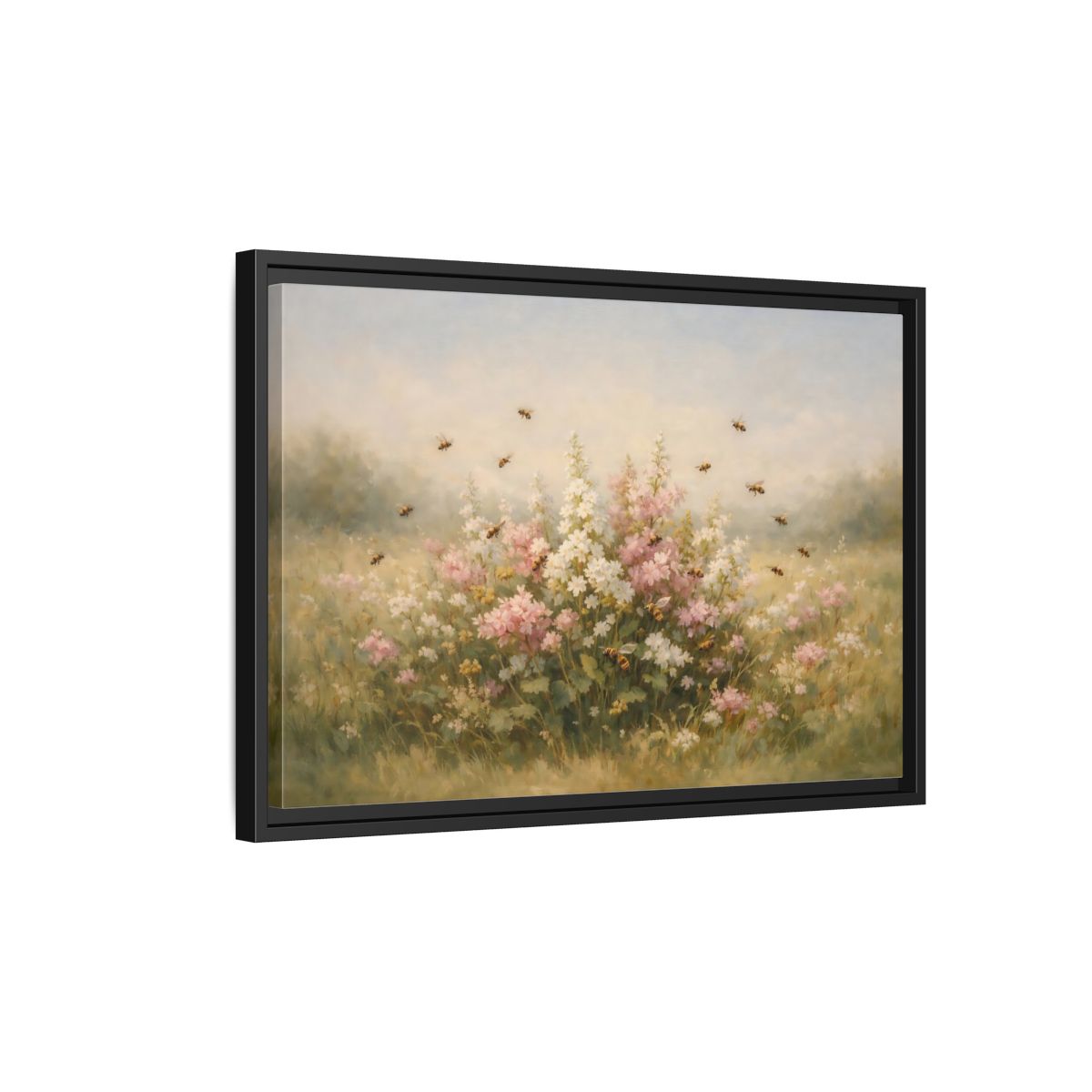 Side Mockup 3. Nature Wildflowers Pastel Floral Meadow shown as stretched canvas wall art