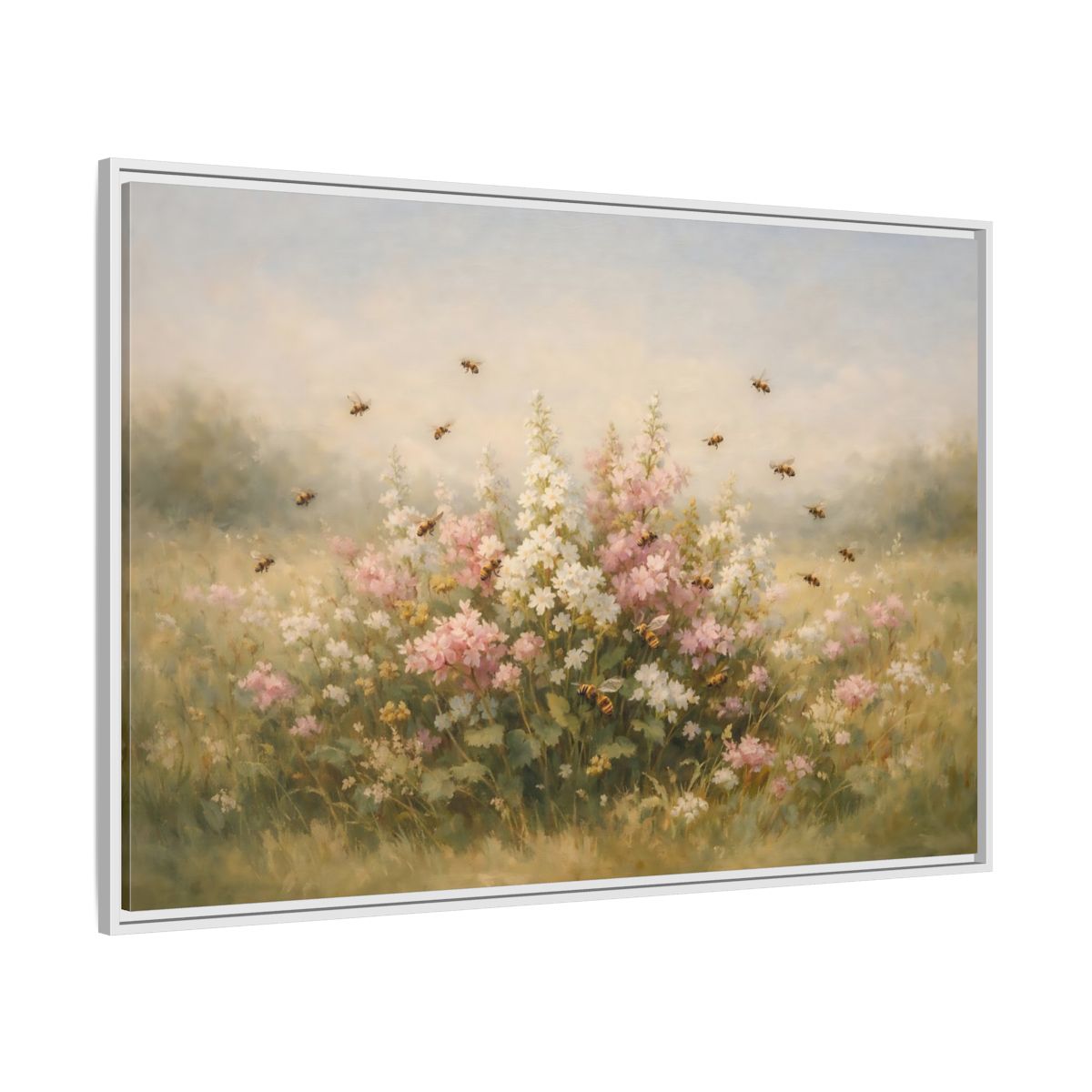 Side Mockup 7. Nature Wildflowers Pastel Floral Meadow shown as stretched canvas wall art