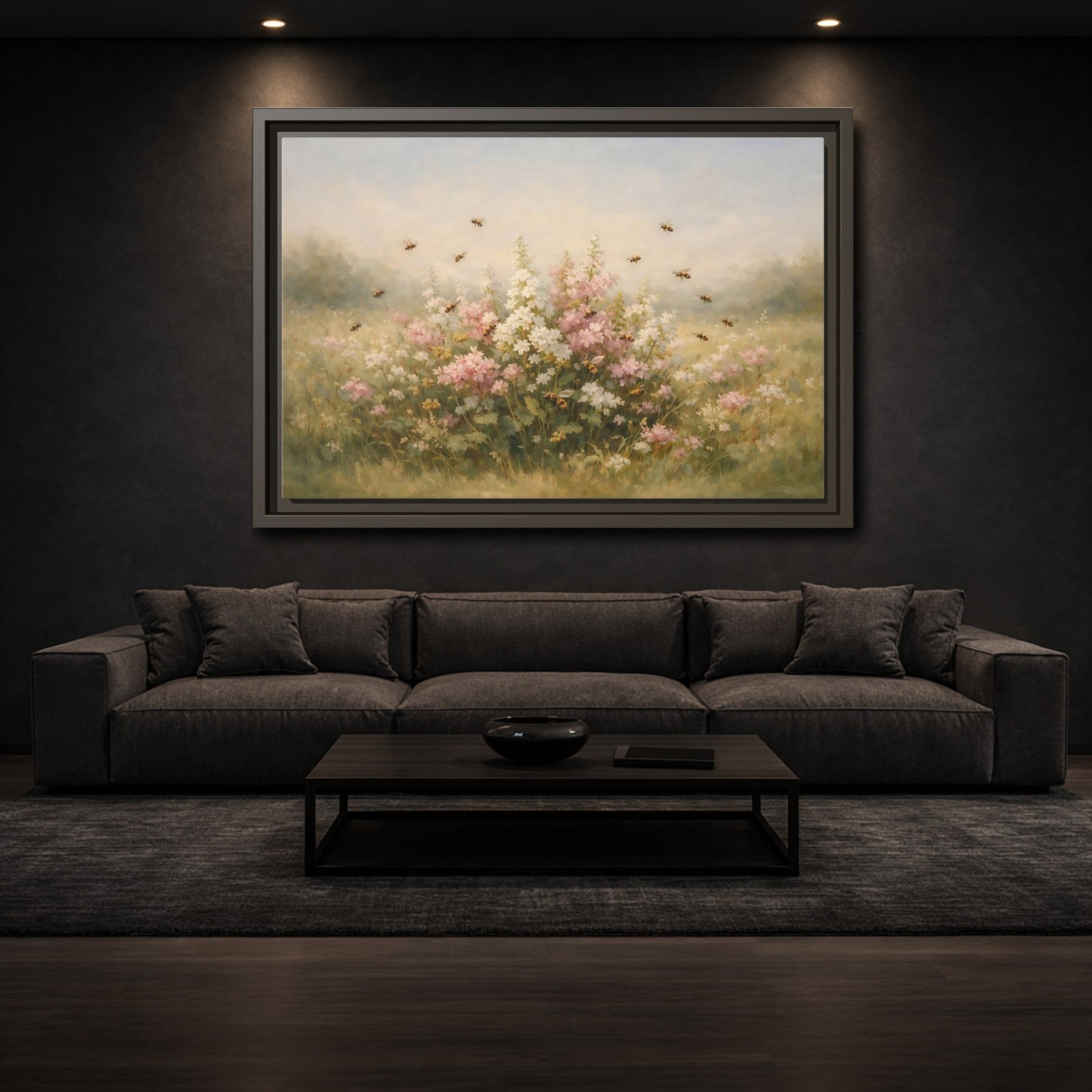 Mockup 2. Nature Wildflowers Pastel Floral Meadow shown as stretched canvas wall art