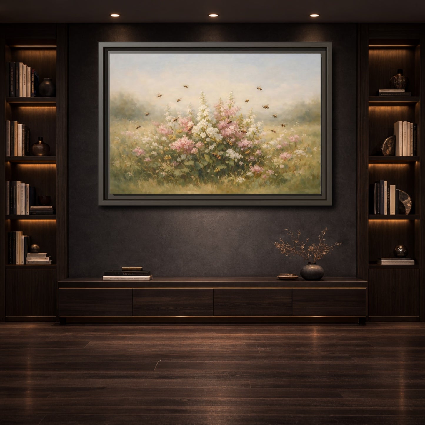 Mockup 3. Nature Wildflowers Pastel Floral Meadow shown as stretched canvas wall art