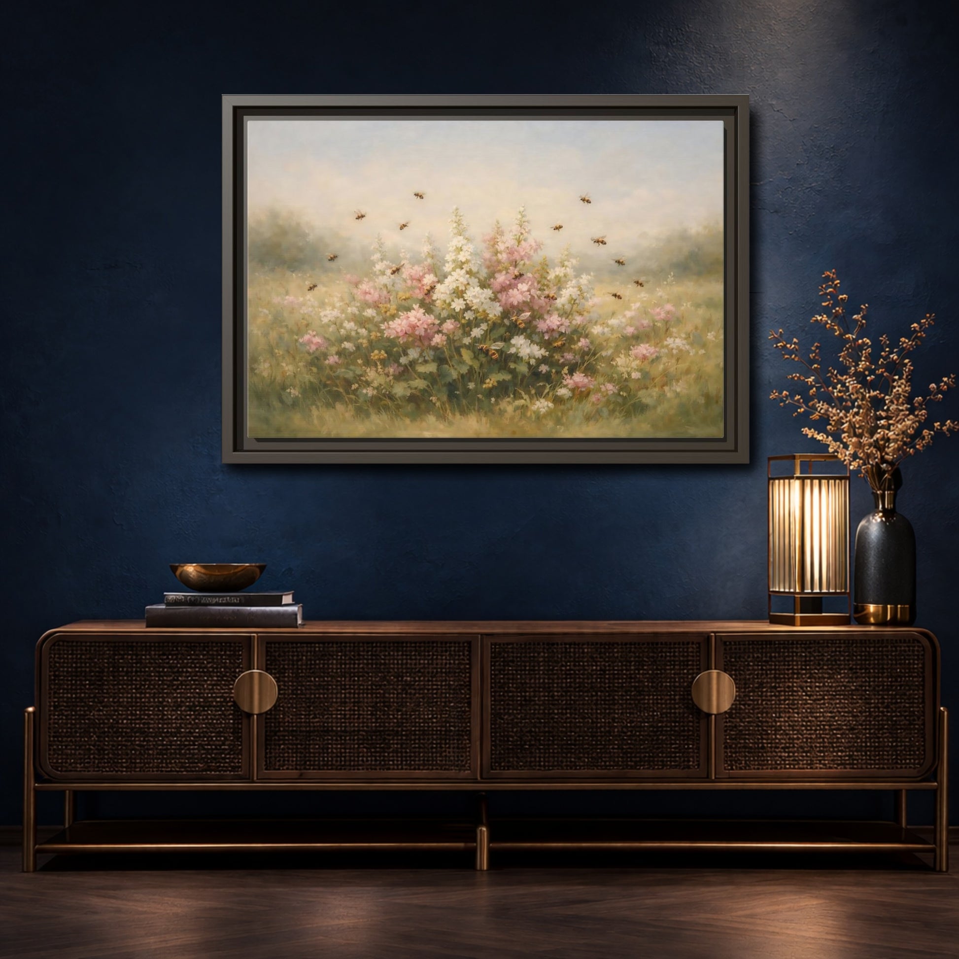 Mockup 4. Nature Wildflowers Pastel Floral Meadow shown as stretched canvas wall art