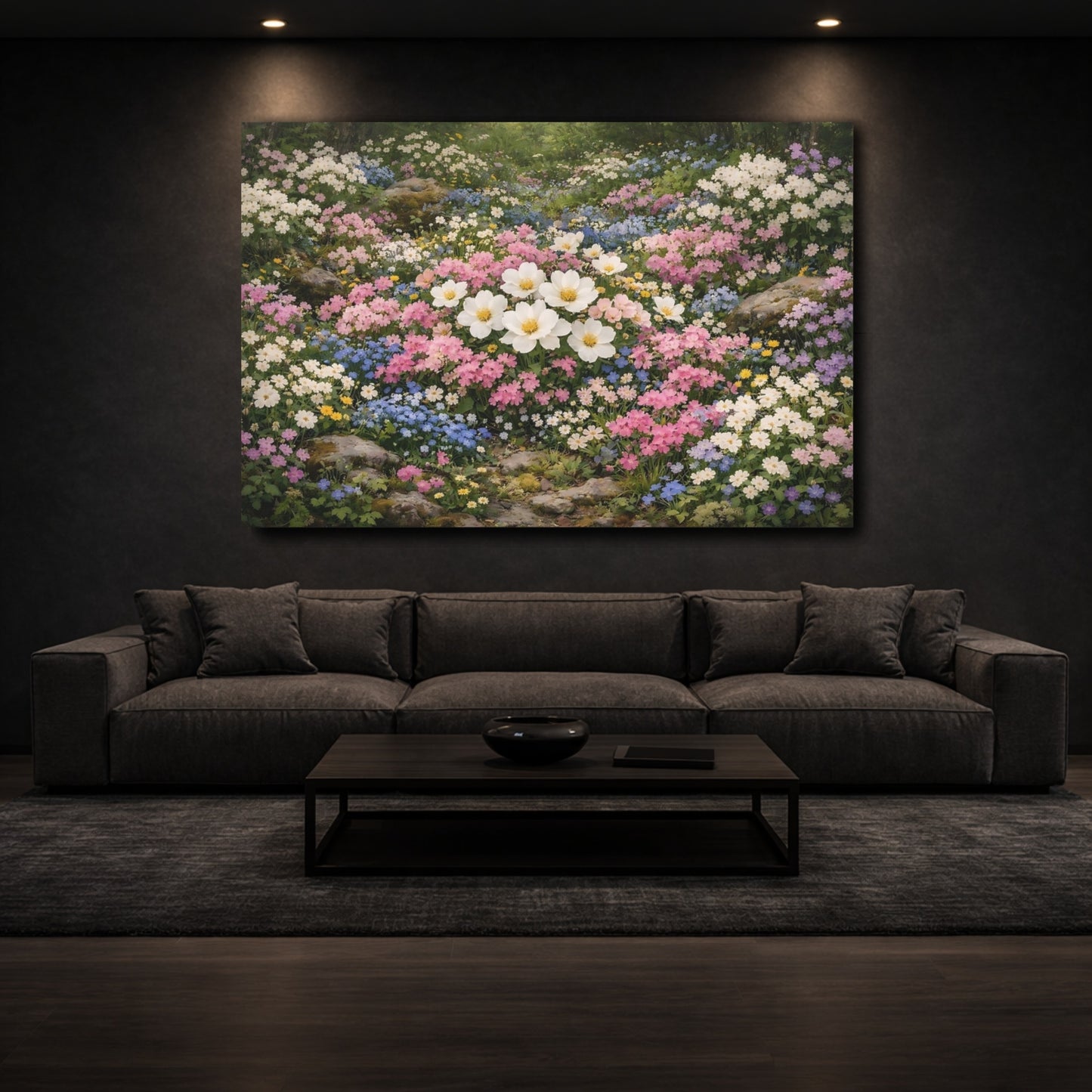 Mockup 2. Nature Wildflowers Pastel Floral shown as stretched canvas wall art