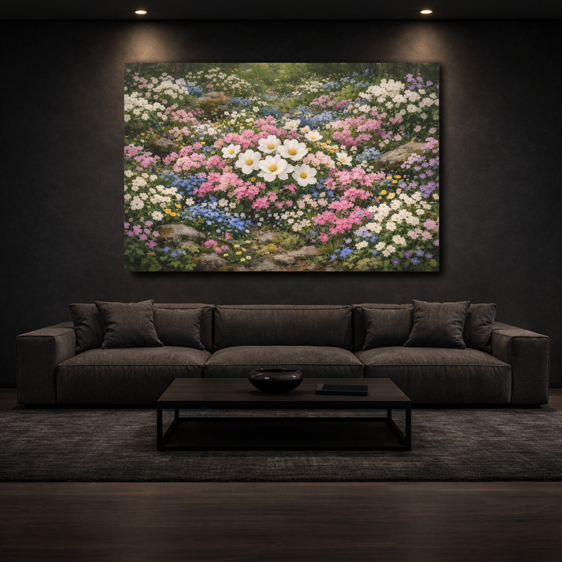 Mockup 2. Nature Wildflowers Pastel Floral shown as stretched canvas wall art