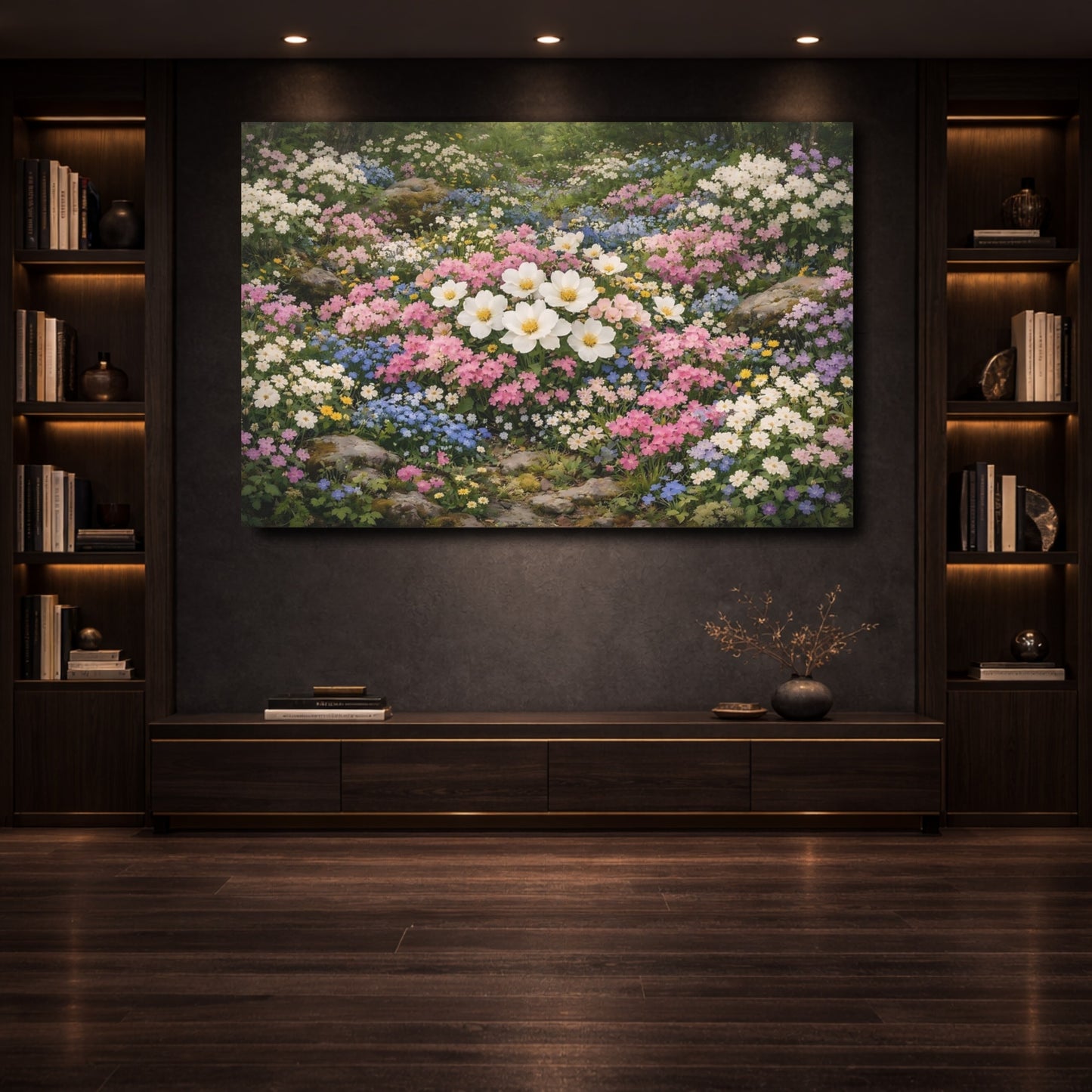 Mockup 3. Nature Wildflowers Pastel Floral shown as stretched canvas wall art
