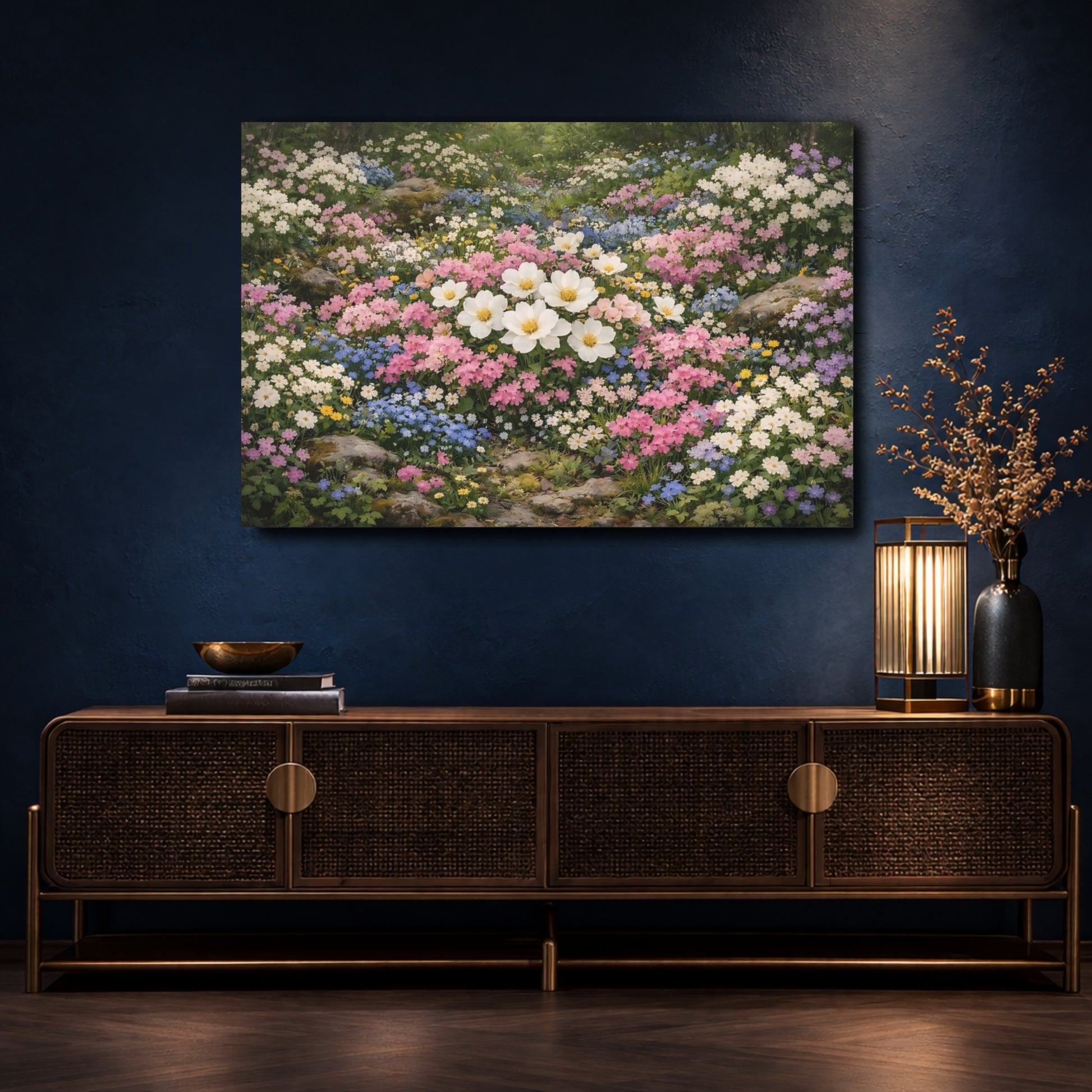 Mockup 4. Nature Wildflowers Pastel Floral shown as stretched canvas wall art