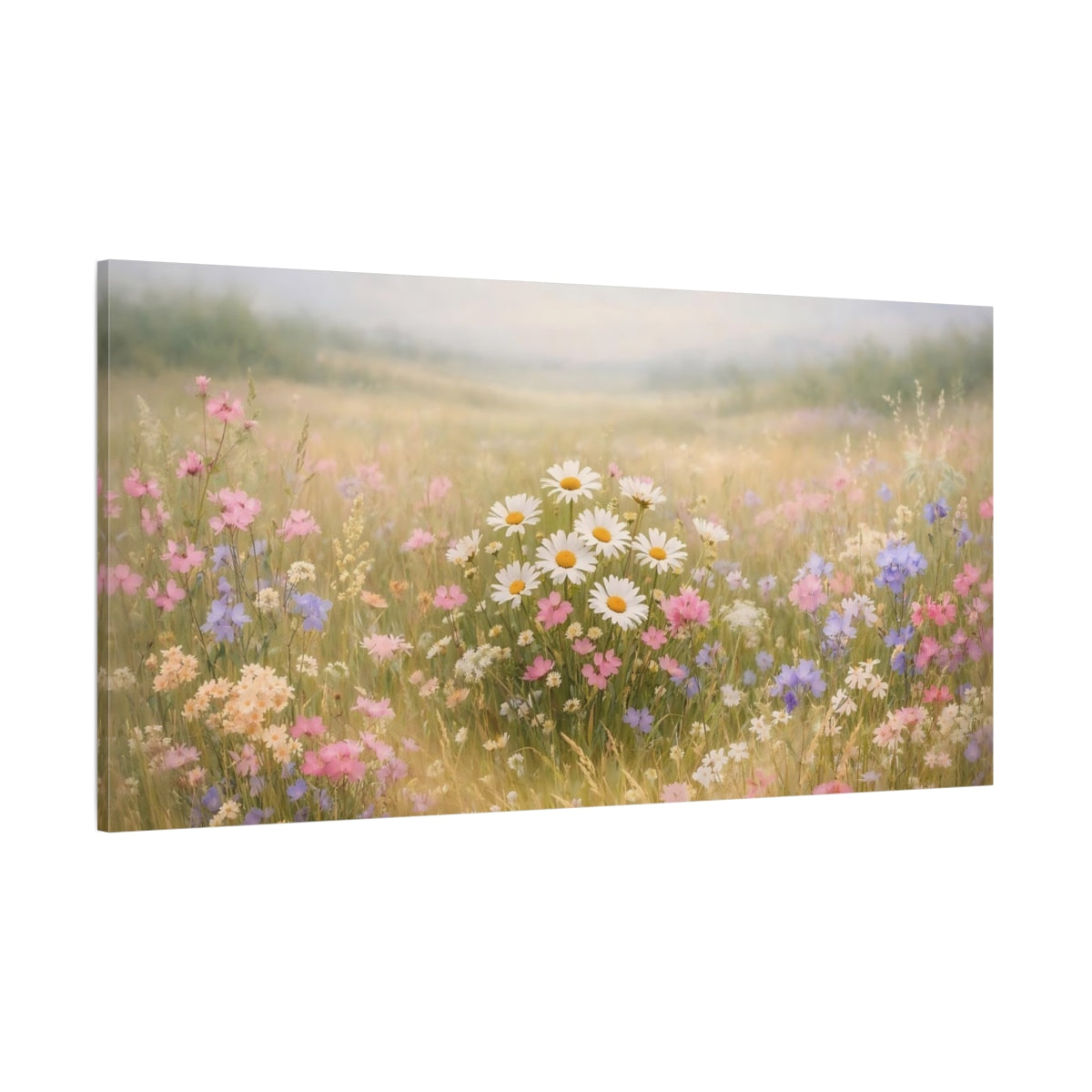 Main Mockup. Nature Wildflowers Pastel Wildflowers shown as stretched canvas wall art