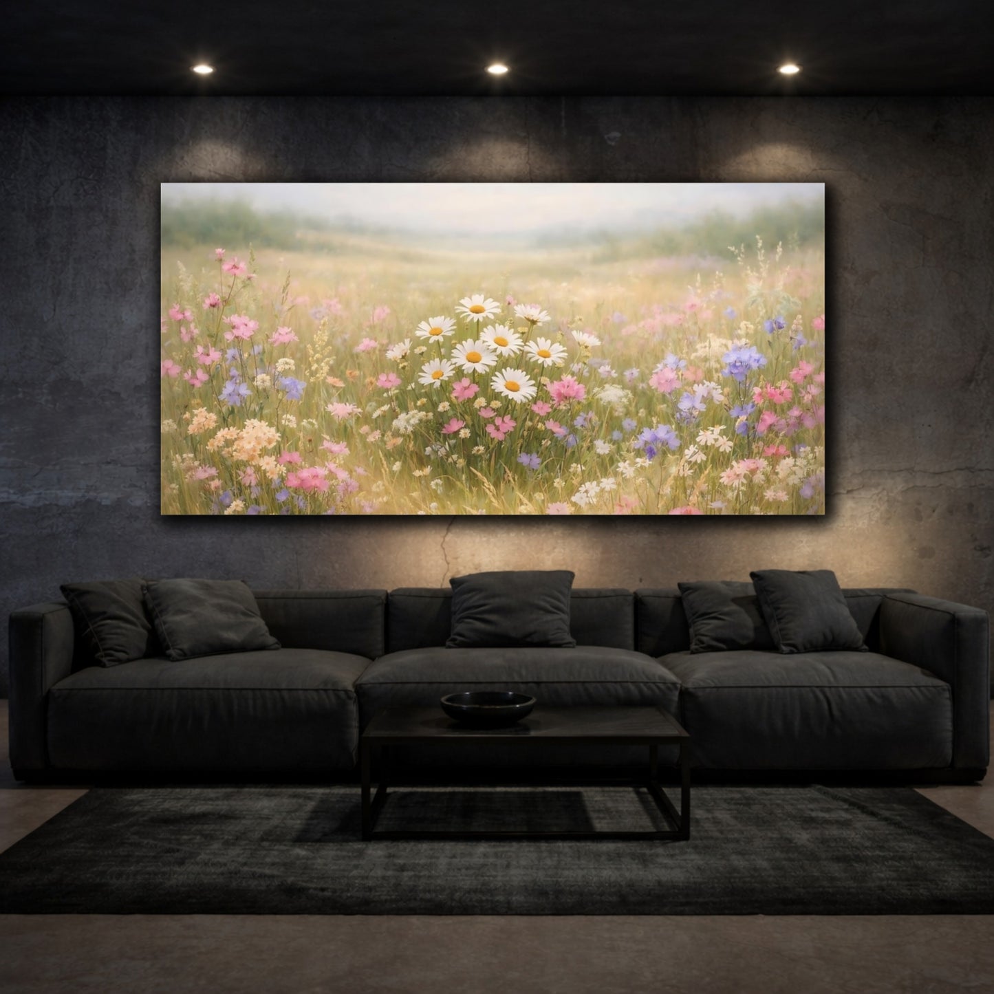 Mockup 2. Nature Wildflowers Pastel Wildflowers shown as stretched canvas wall art