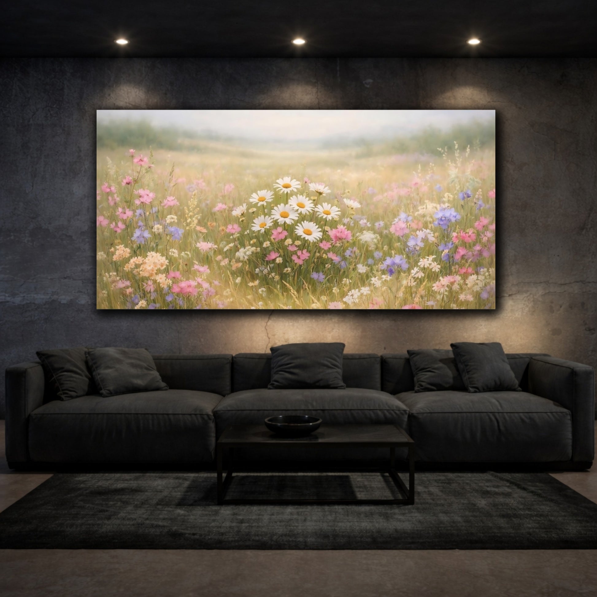 Mockup 2. Nature Wildflowers Pastel Wildflowers shown as stretched canvas wall art