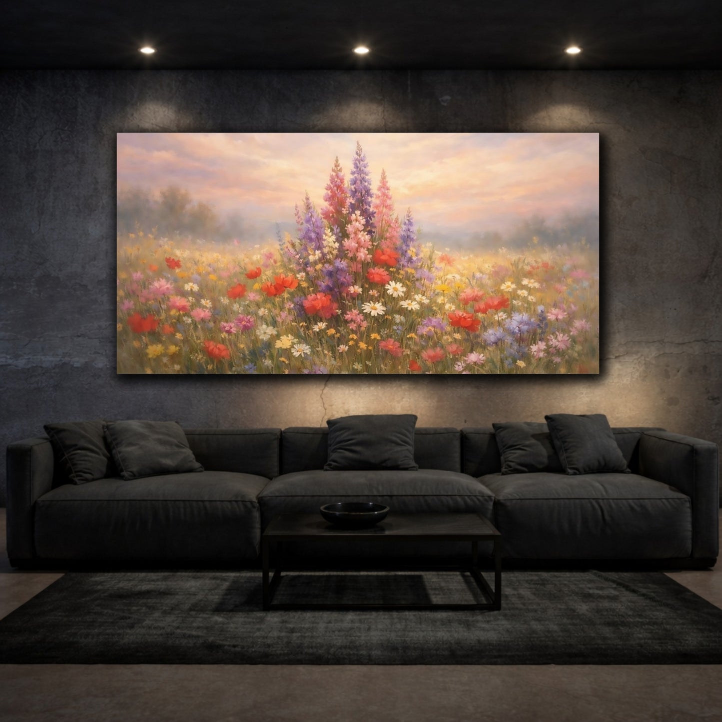 Mockup 2. Nature Wildflowers Pastel Wildflowers shown as stretched canvas wall art