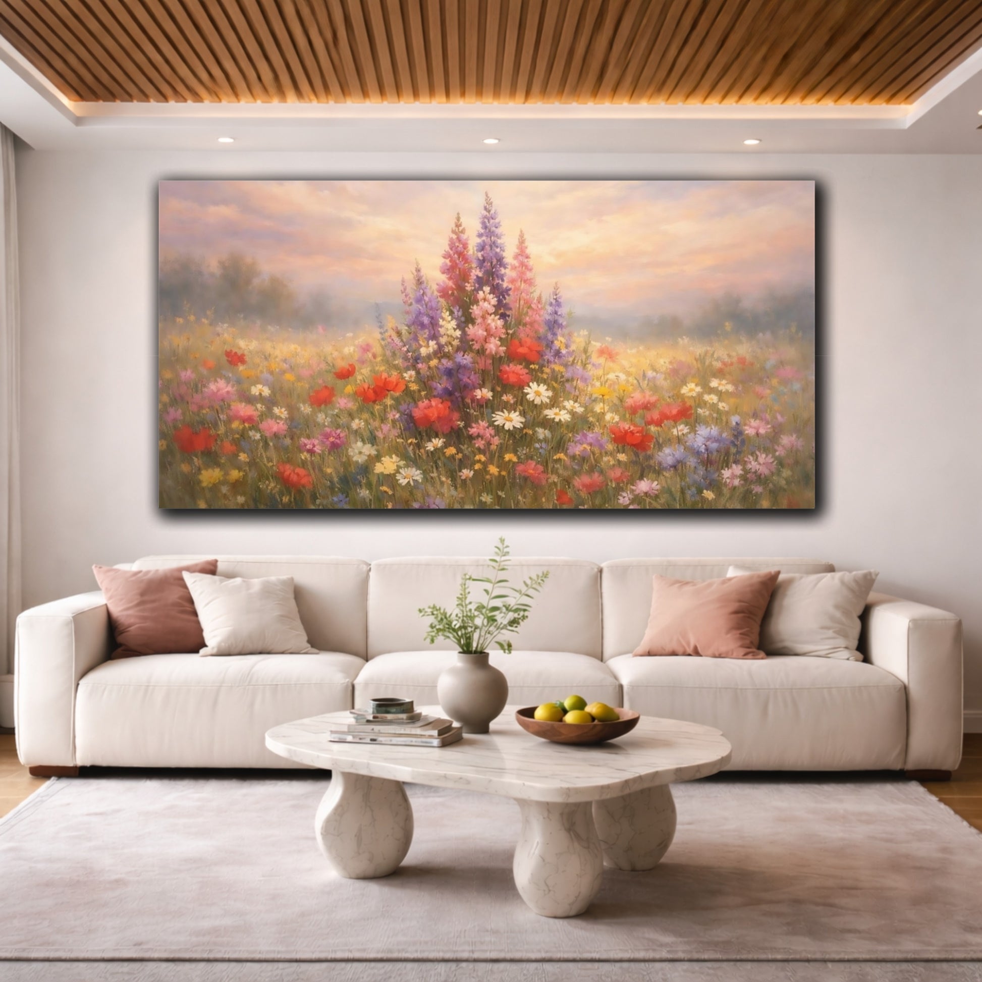 Mockup 3. Nature Wildflowers Pastel Wildflowers shown as stretched canvas wall art