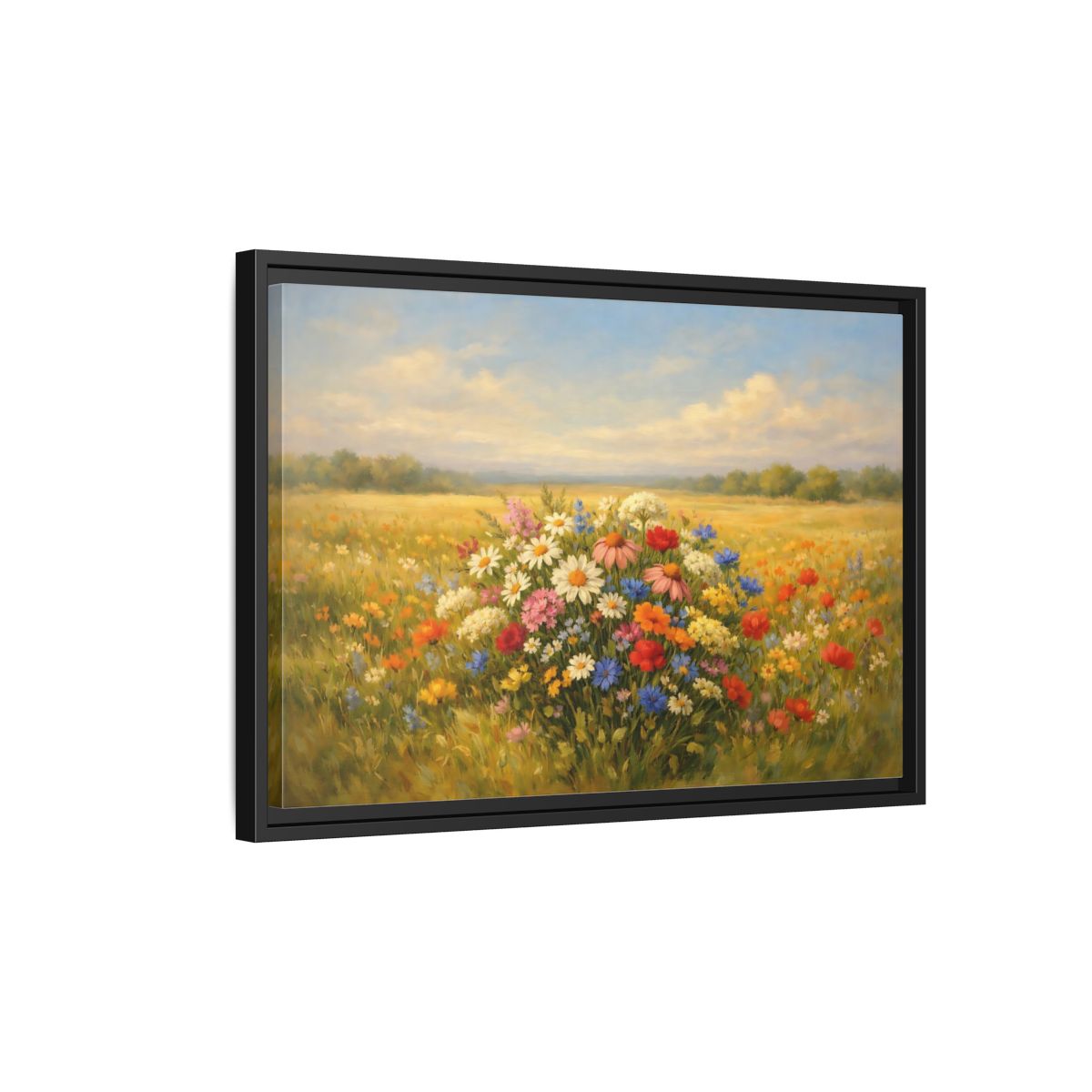 Side Mockup 3. Nature Wildflowers Vibrant Wildflowers shown as stretched canvas wall art