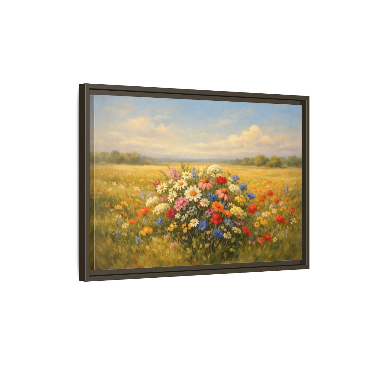 Side Mockup 2. Nature Wildflowers Vibrant Wildflowers shown as stretched canvas wall art