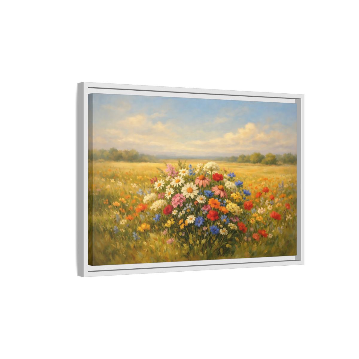 Side Mockup 1. Nature Wildflowers Vibrant Wildflowers shown as stretched canvas wall art