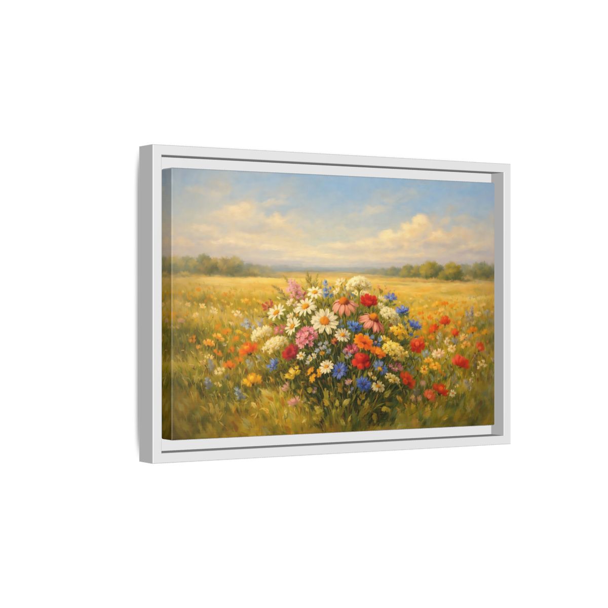 Side Mockup 4. Nature Wildflowers Vibrant Wildflowers shown as stretched canvas wall art