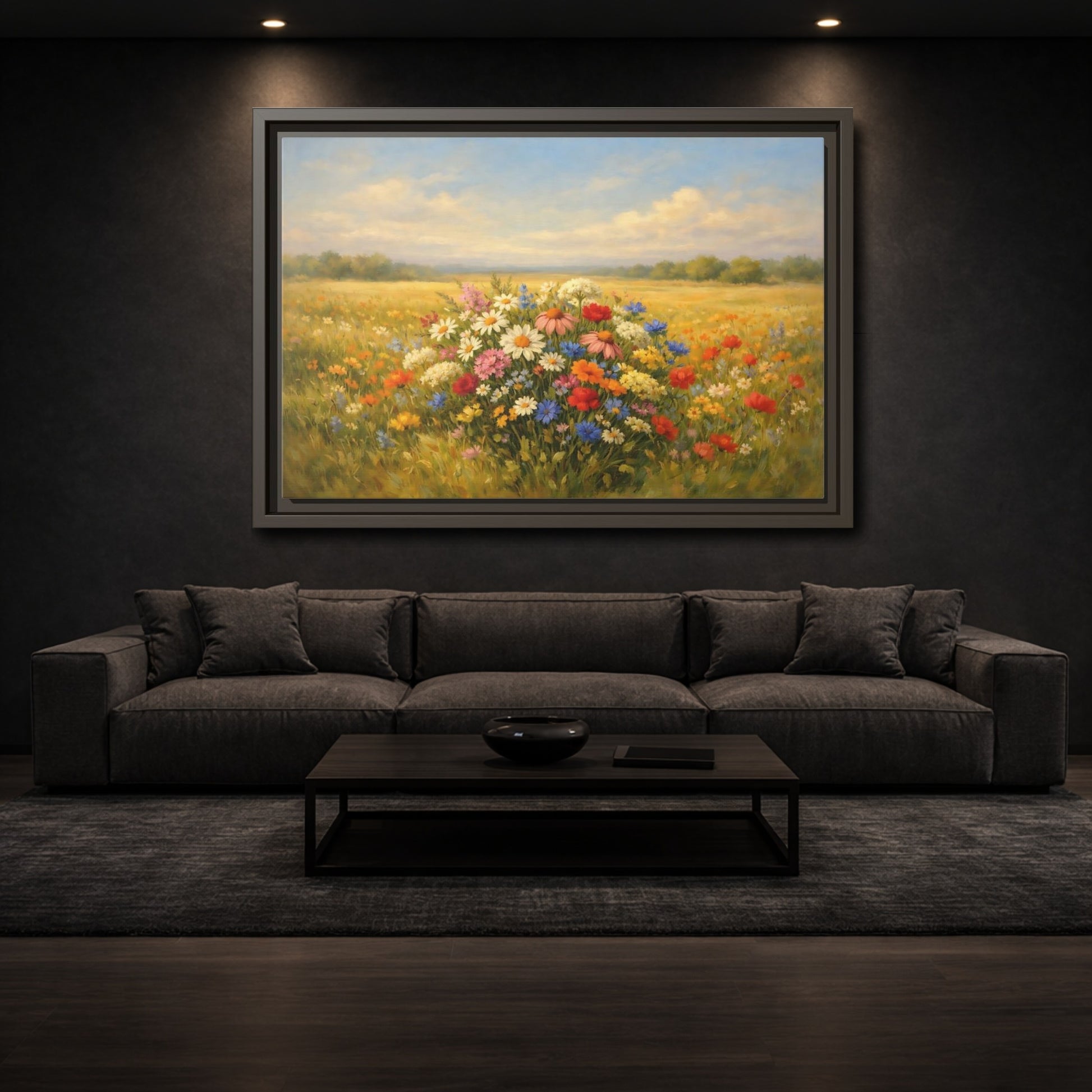 Mockup 2. Nature Wildflowers Vibrant Wildflowers shown as stretched canvas wall art