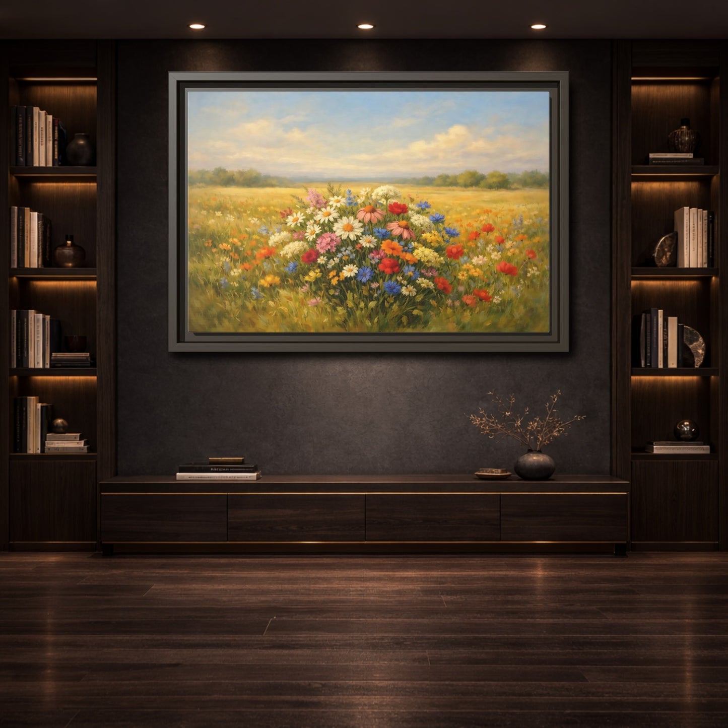 Mockup 3. Nature Wildflowers Vibrant Wildflowers shown as stretched canvas wall art