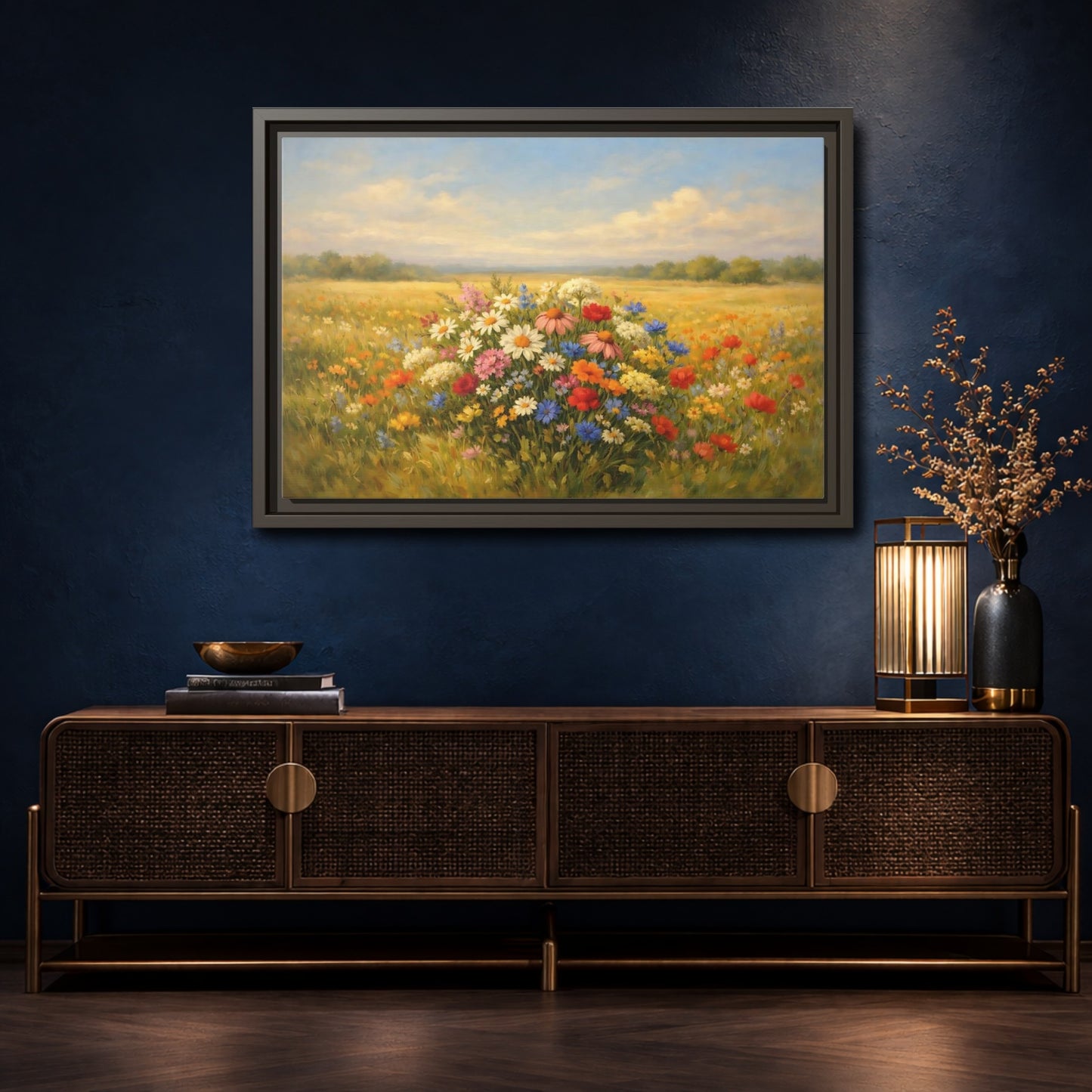 Mockup 4. Nature Wildflowers Vibrant Wildflowers shown as stretched canvas wall art