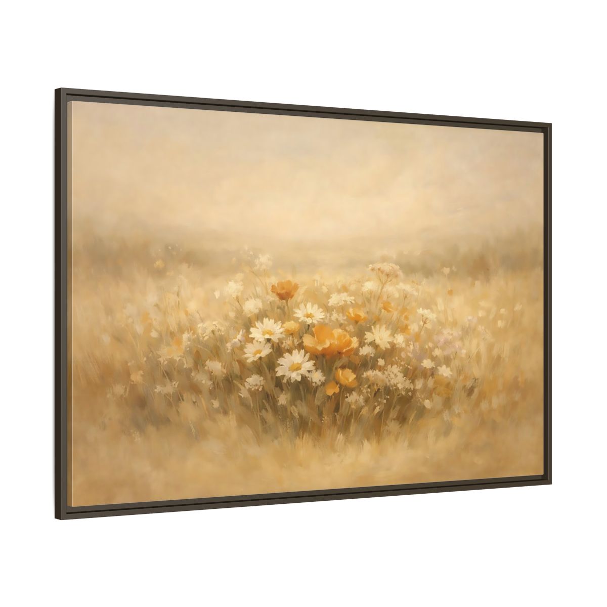 Main Mockup. Nature Wildflowers Warm Yellows shown as stretched canvas wall art
