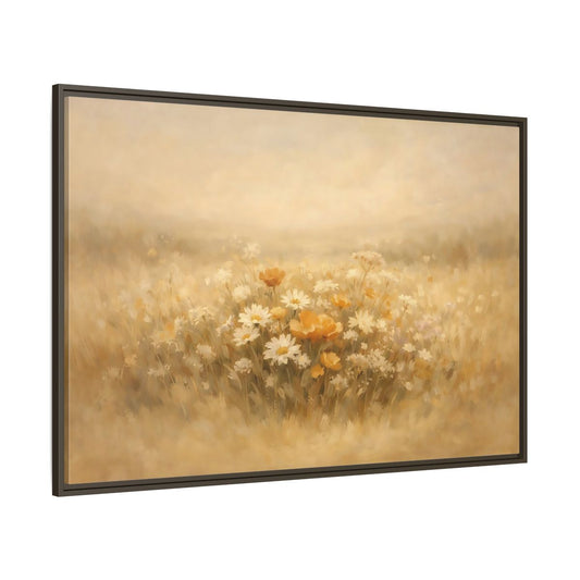 Main Mockup. Nature Wildflowers Warm Yellows shown as stretched canvas wall art