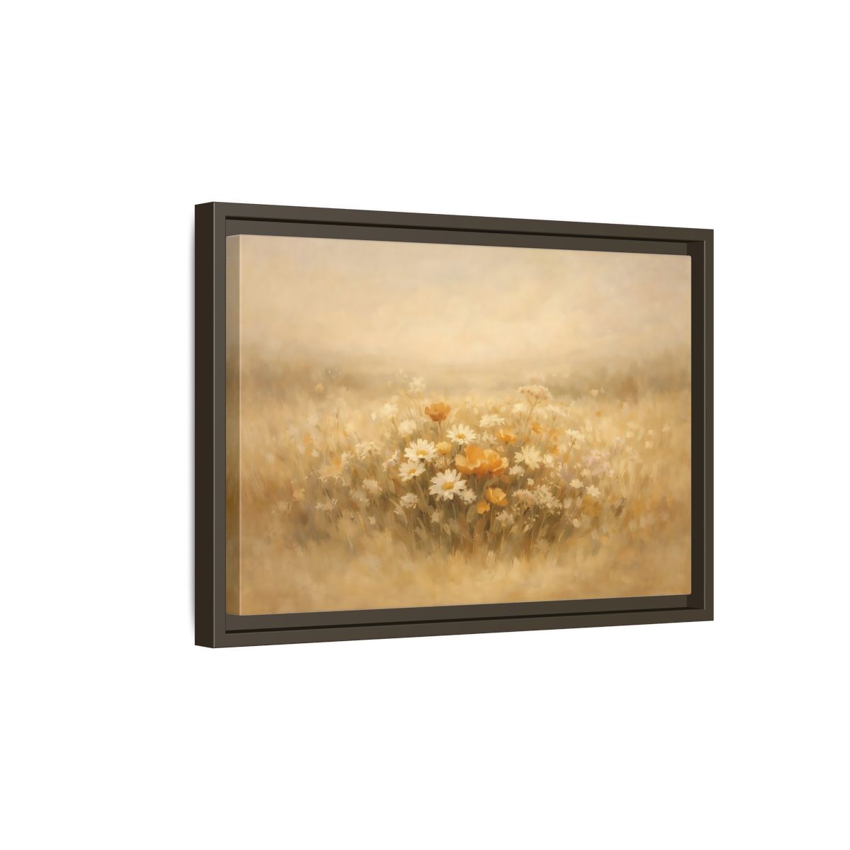 Side Mockup 5. Nature Wildflowers Warm Yellows shown as stretched canvas wall art