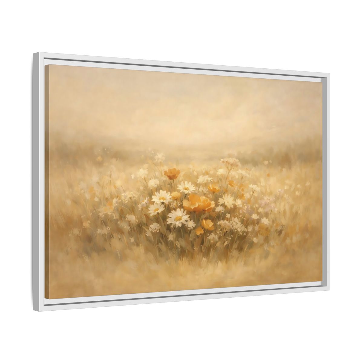 Side Mockup 10. Nature Wildflowers Warm Yellows shown as stretched canvas wall art