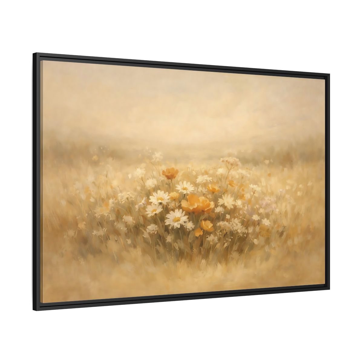 Side Mockup 12. Nature Wildflowers Warm Yellows shown as stretched canvas wall art