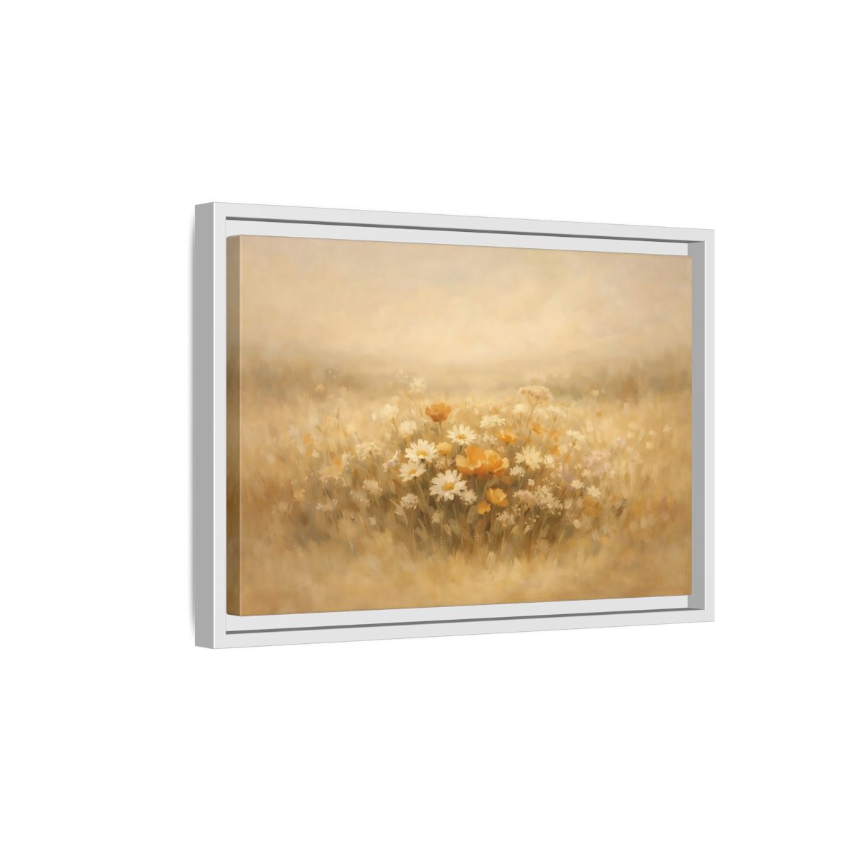 Side Mockup 4. Nature Wildflowers Warm Yellows shown as stretched canvas wall art