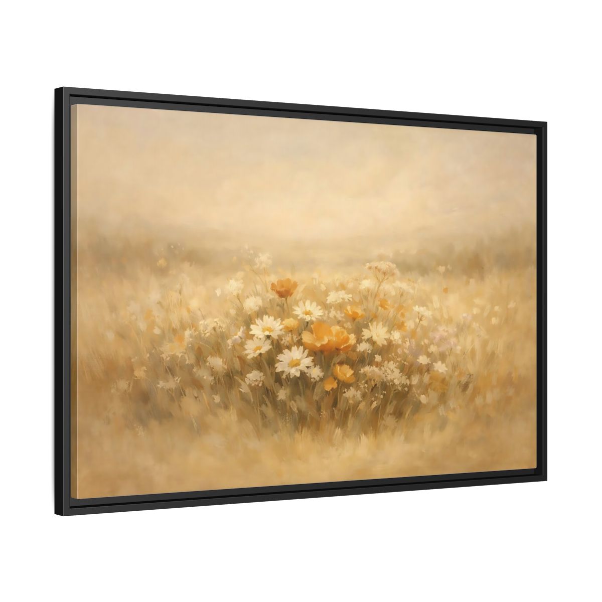 Side Mockup 13. Nature Wildflowers Warm Yellows shown as stretched canvas wall art