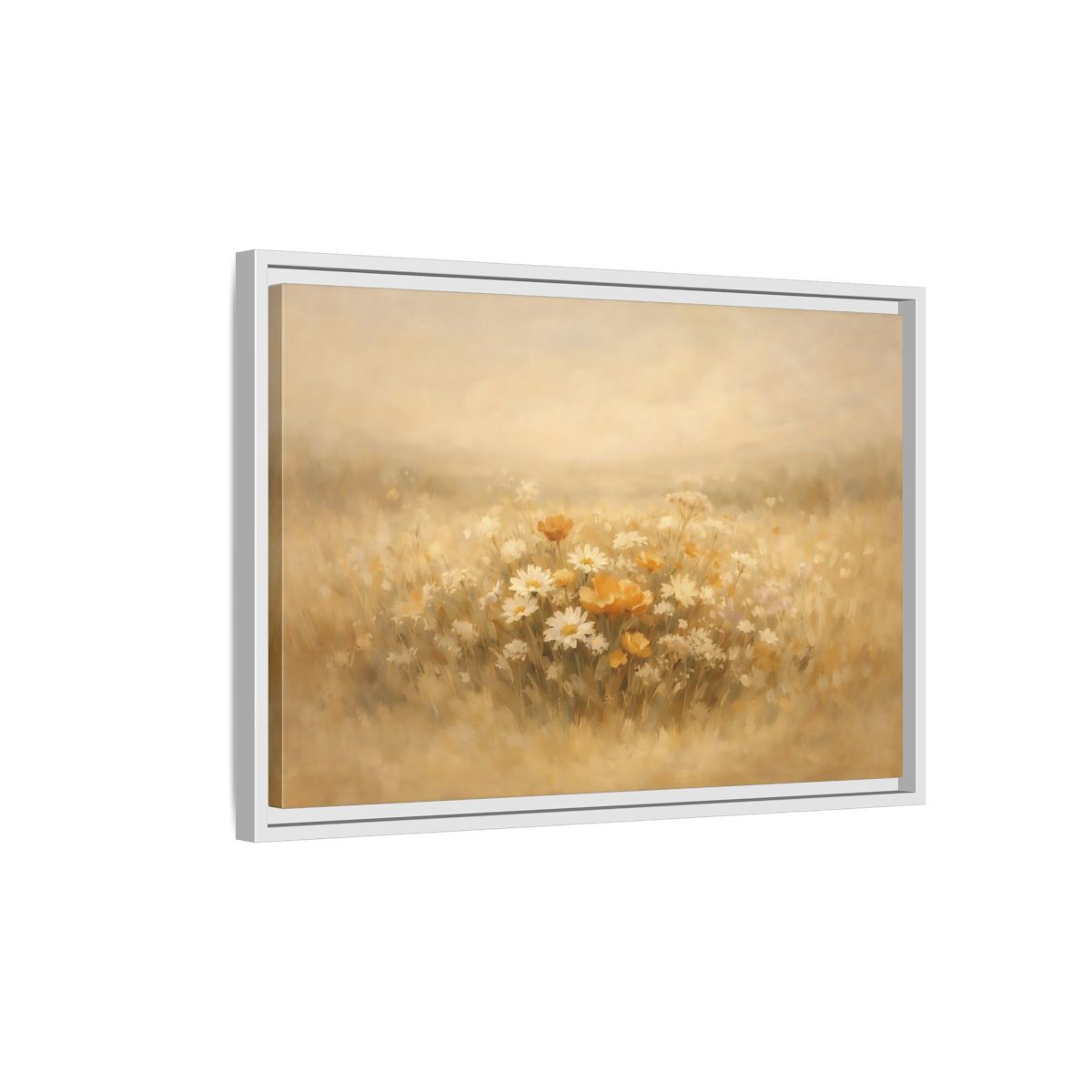Side Mockup 1. Nature Wildflowers Warm Yellows shown as stretched canvas wall art