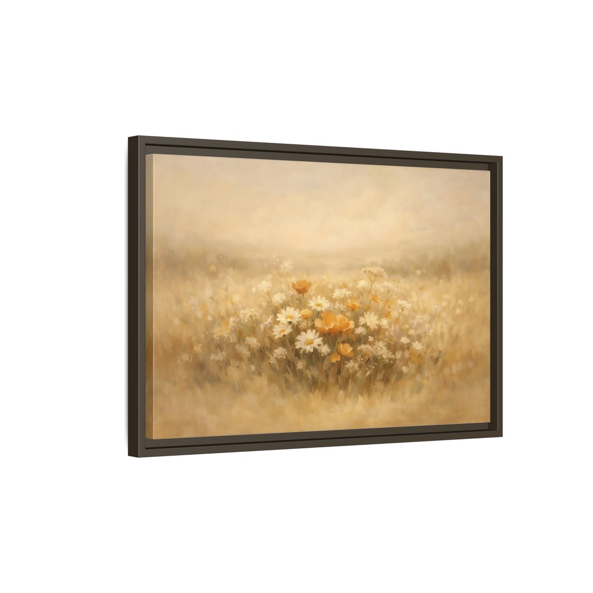 Side Mockup 2. Nature Wildflowers Warm Yellows shown as stretched canvas wall art