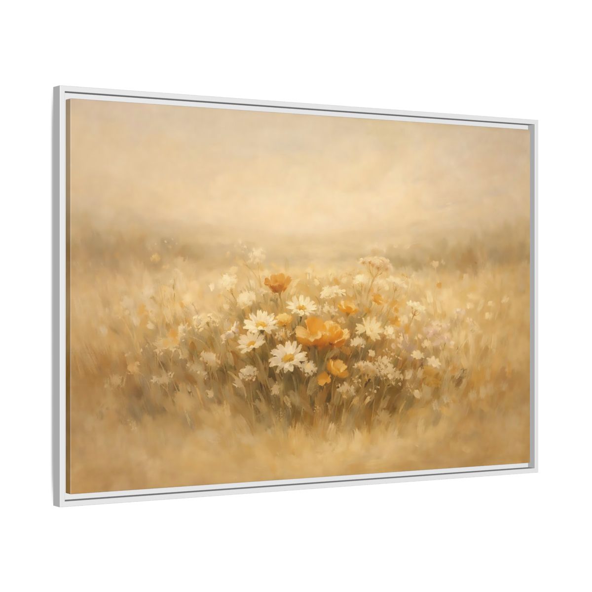 Side Mockup 7. Nature Wildflowers Warm Yellows shown as stretched canvas wall art