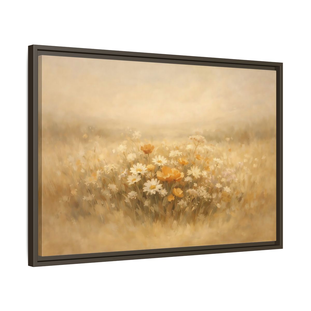 Side Mockup 11. Nature Wildflowers Warm Yellows shown as stretched canvas wall art