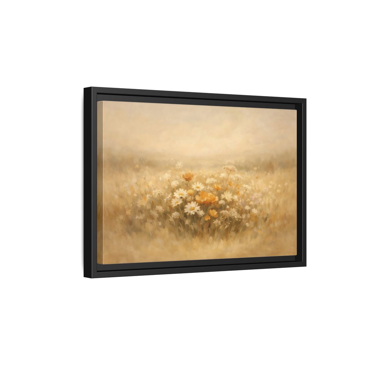 Side Mockup 6. Nature Wildflowers Warm Yellows shown as stretched canvas wall art