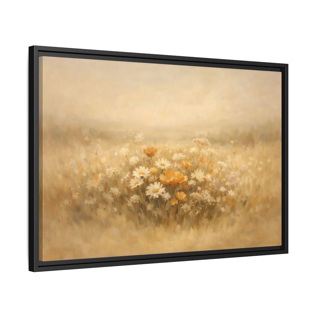 Side Mockup 14. Nature Wildflowers Warm Yellows shown as stretched canvas wall art