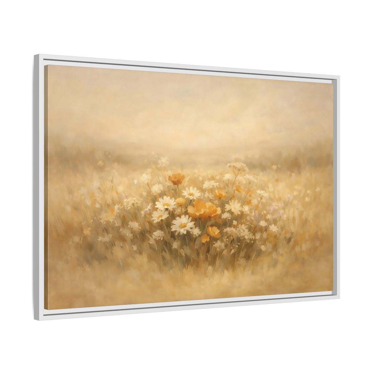 Side Mockup 8. Nature Wildflowers Warm Yellows shown as stretched canvas wall art